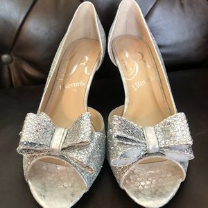 J.RENEE Chrissy silver glittery wedges